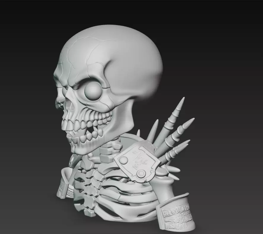 Infernal Bone Warlord - Stylized Skull Bust Sculpture 3D print model_7