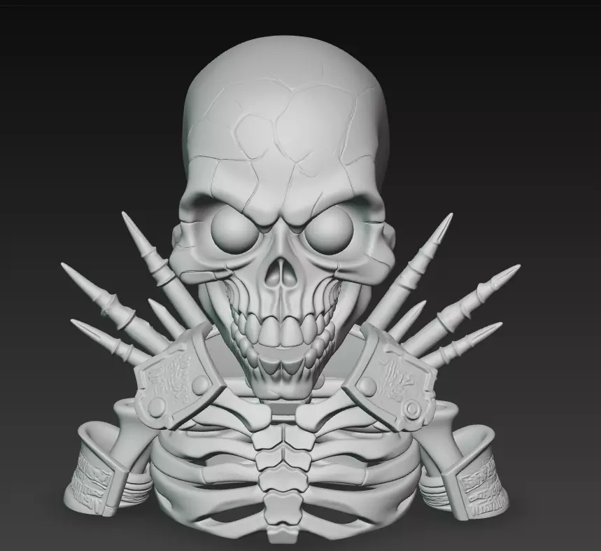 Infernal Bone Warlord - Stylized Skull Bust Sculpture 3D print model_6