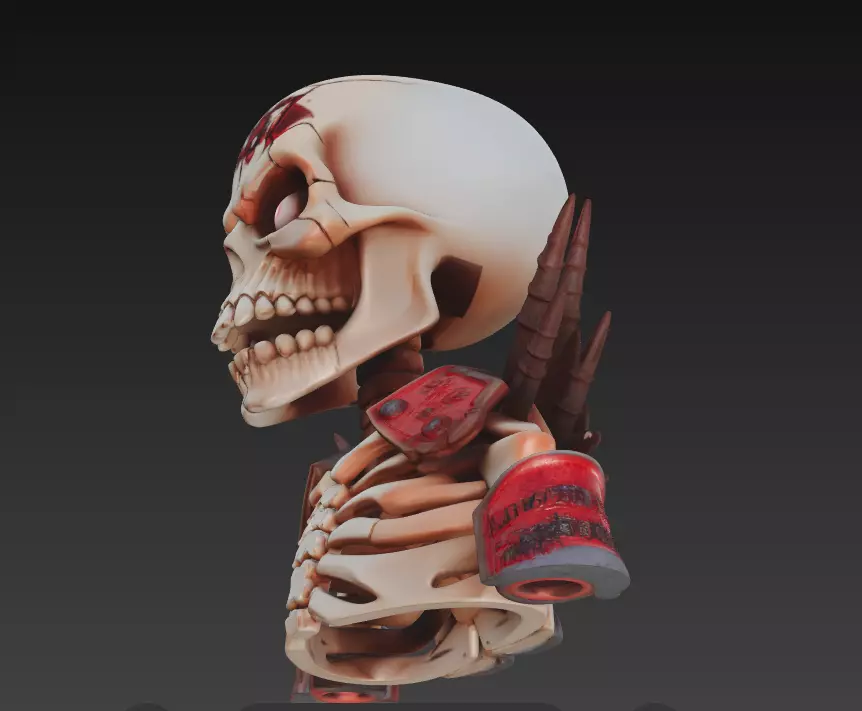 Infernal Bone Warlord - Stylized Skull Bust Sculpture 3D print model_5
