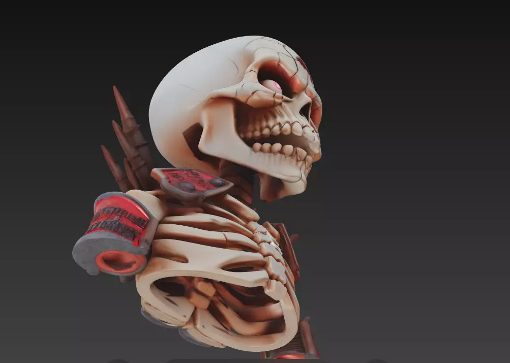 Infernal Bone Warlord - Stylized Skull Bust Sculpture 3D print model_2