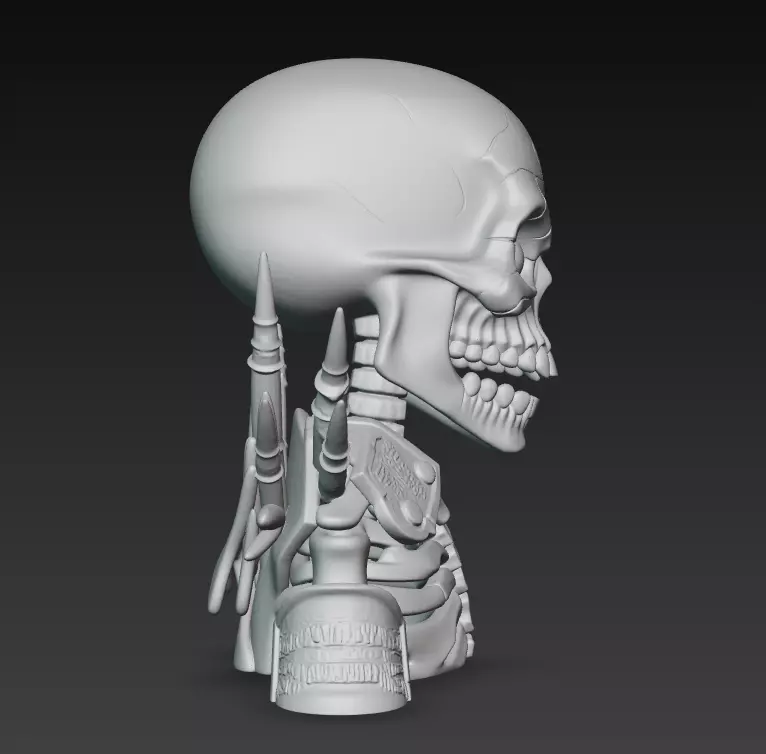 Infernal Bone Warlord - Stylized Skull Bust Sculpture 3D print model_11