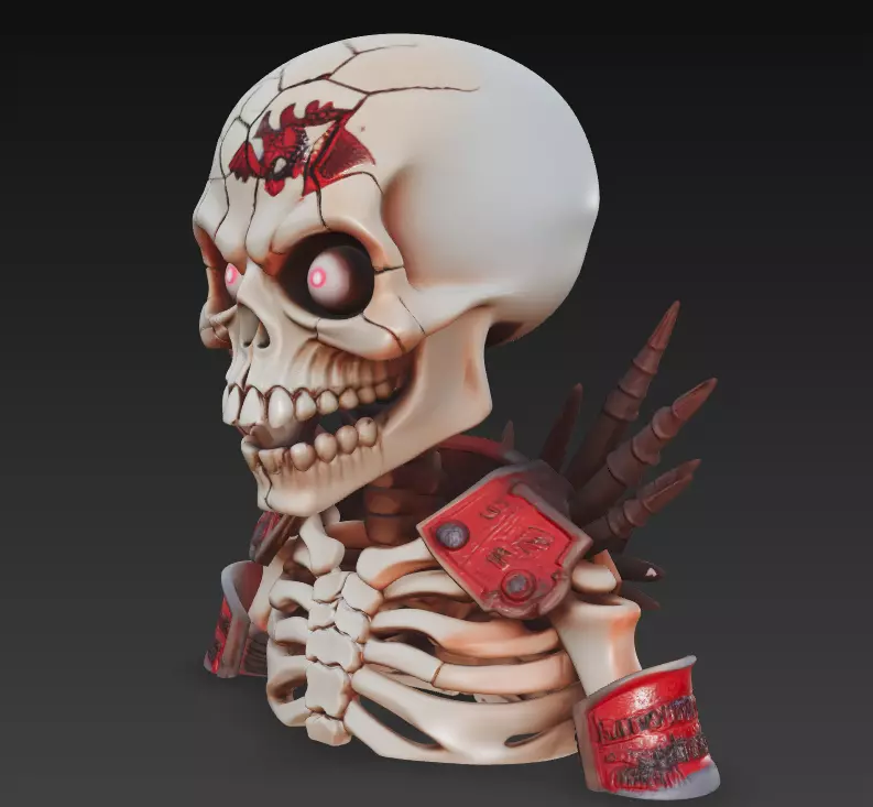 Infernal Bone Warlord - Stylized Skull Bust Sculpture 3D print model_3