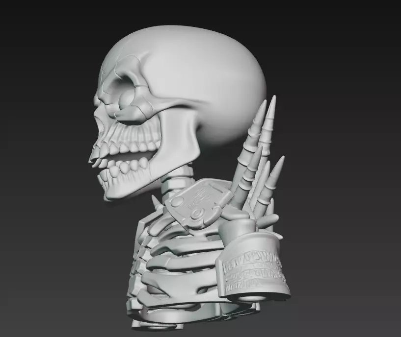Infernal Bone Warlord - Stylized Skull Bust Sculpture 3D print model_8