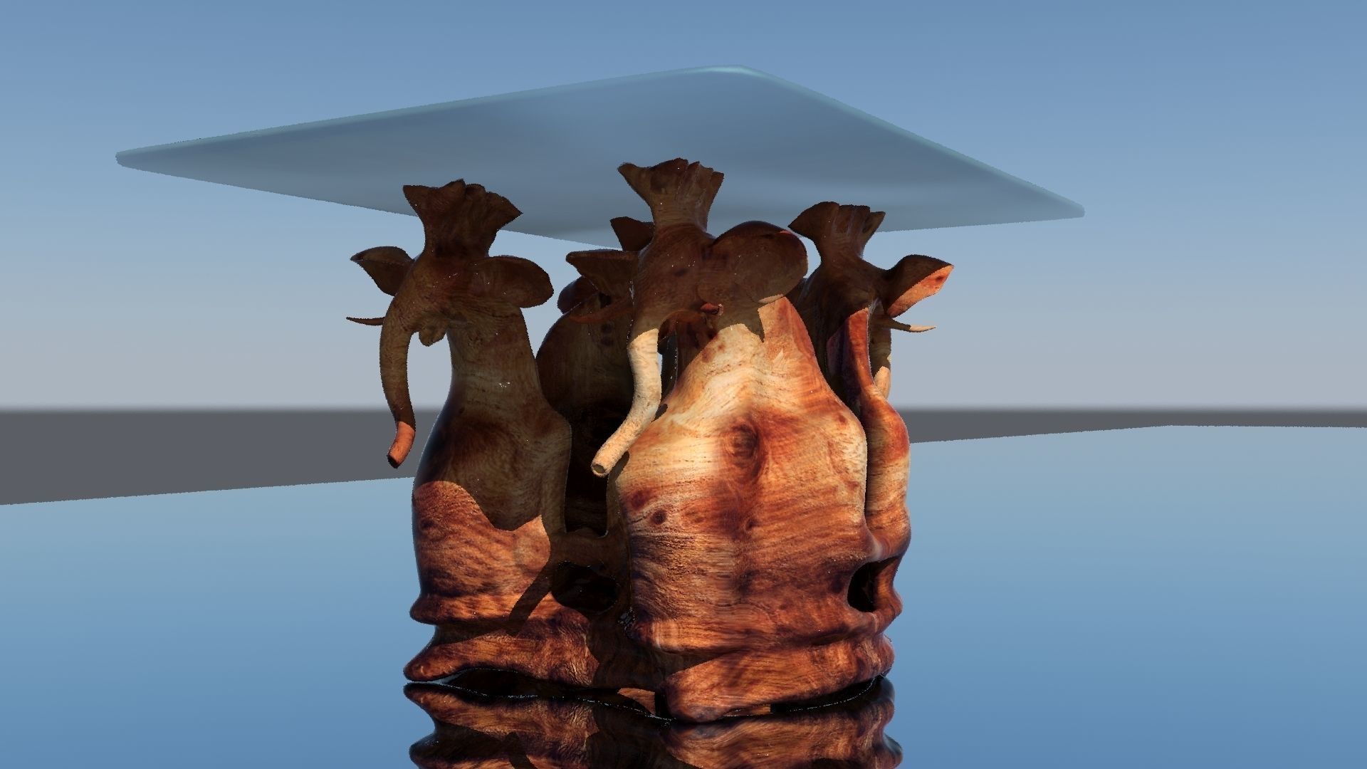 coffee table with elephants Low-poly 3D model_2