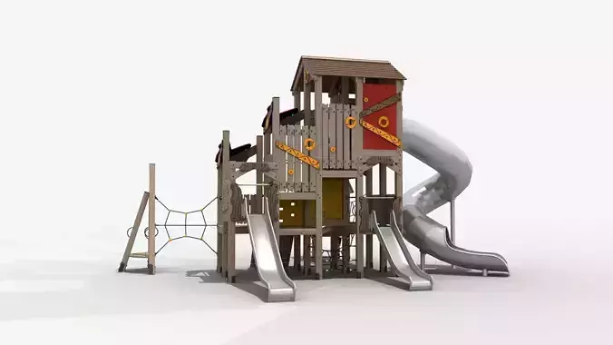 Small wooden house slide combination