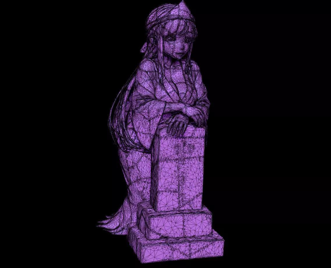 Anime-Style Ghost Girl with Tombstone FBX STL OBJ ZPR 3D print model_6
