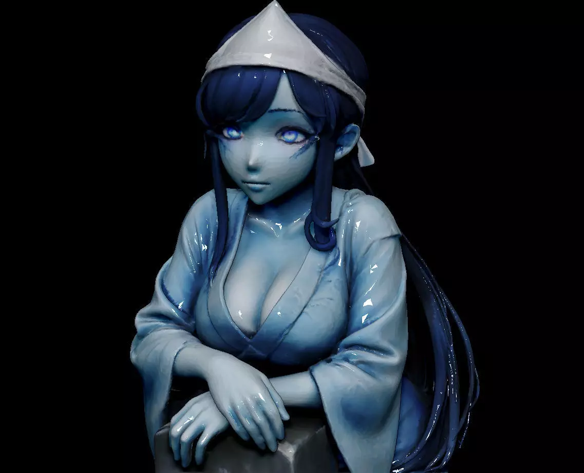 Anime-Style Ghost Girl with Tombstone FBX STL OBJ ZPR 3D print model_5