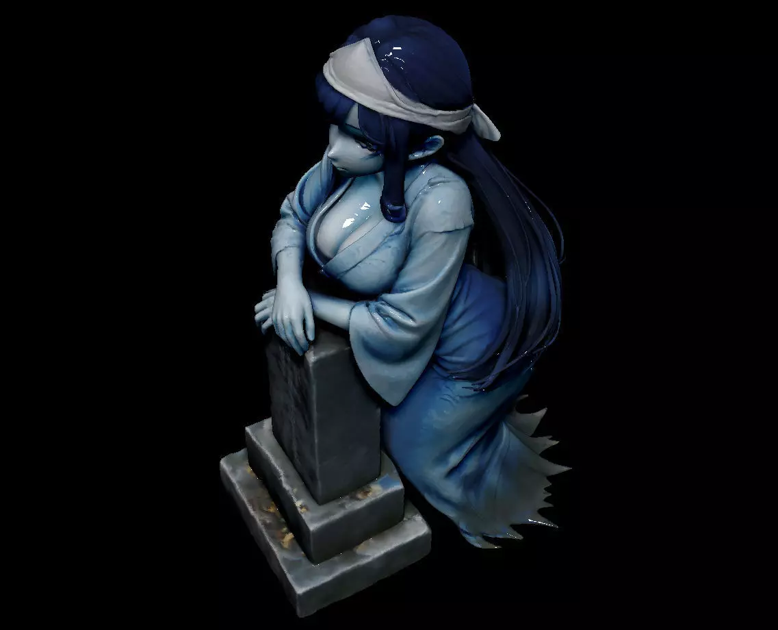 Anime-Style Ghost Girl with Tombstone FBX STL OBJ ZPR 3D print model_4