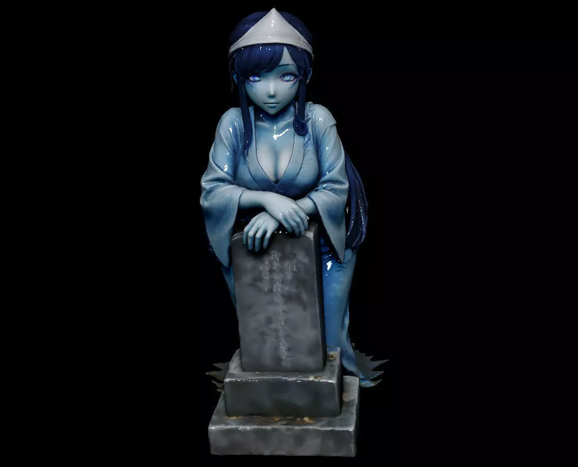 Anime-Style Ghost Girl with Tombstone FBX STL OBJ ZPR 3D print model_1