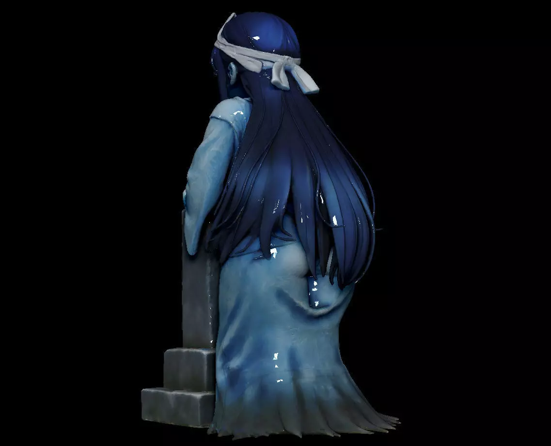 Anime-Style Ghost Girl with Tombstone FBX STL OBJ ZPR 3D print model_3