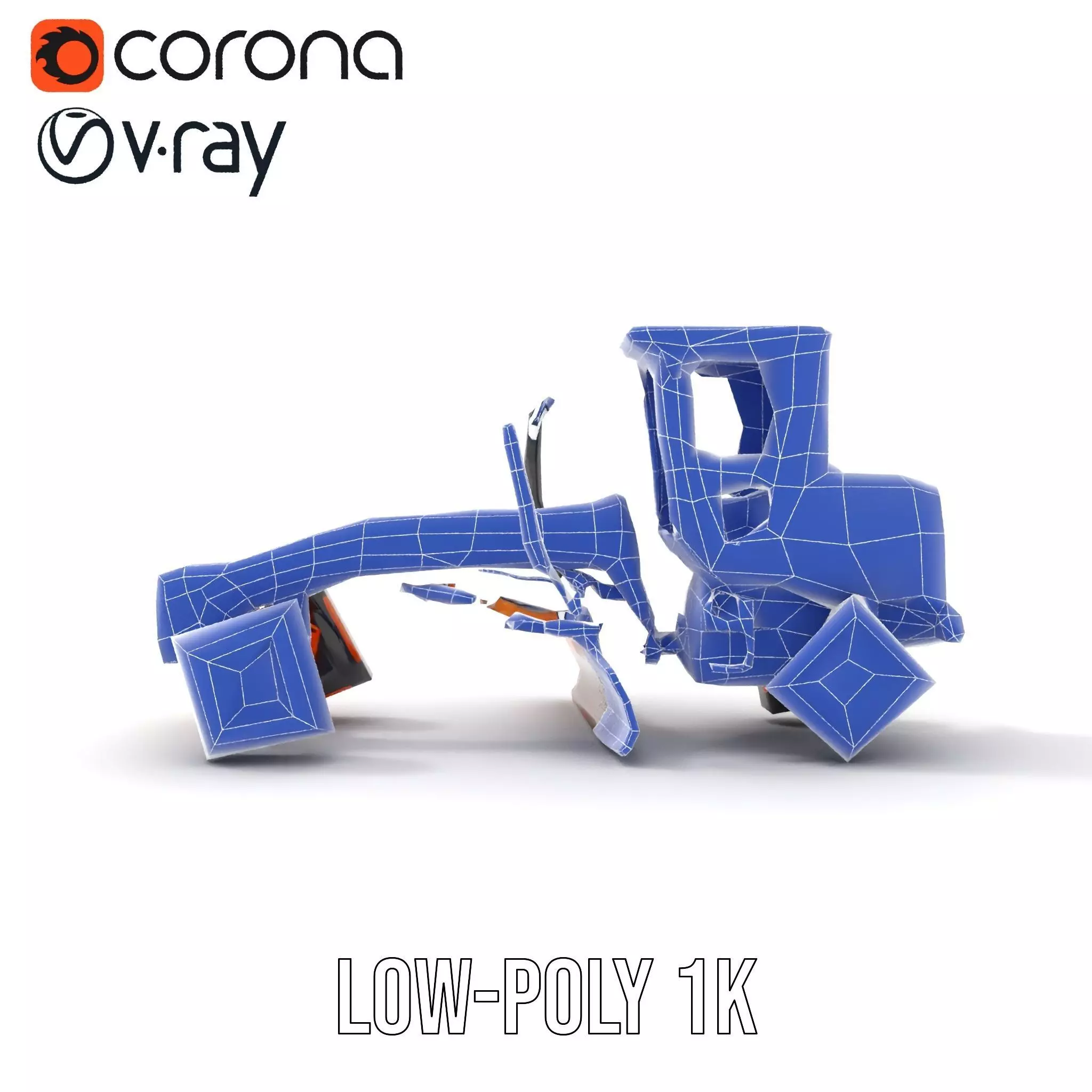 Orange Road Grader model pack Low-poly 3D model_28