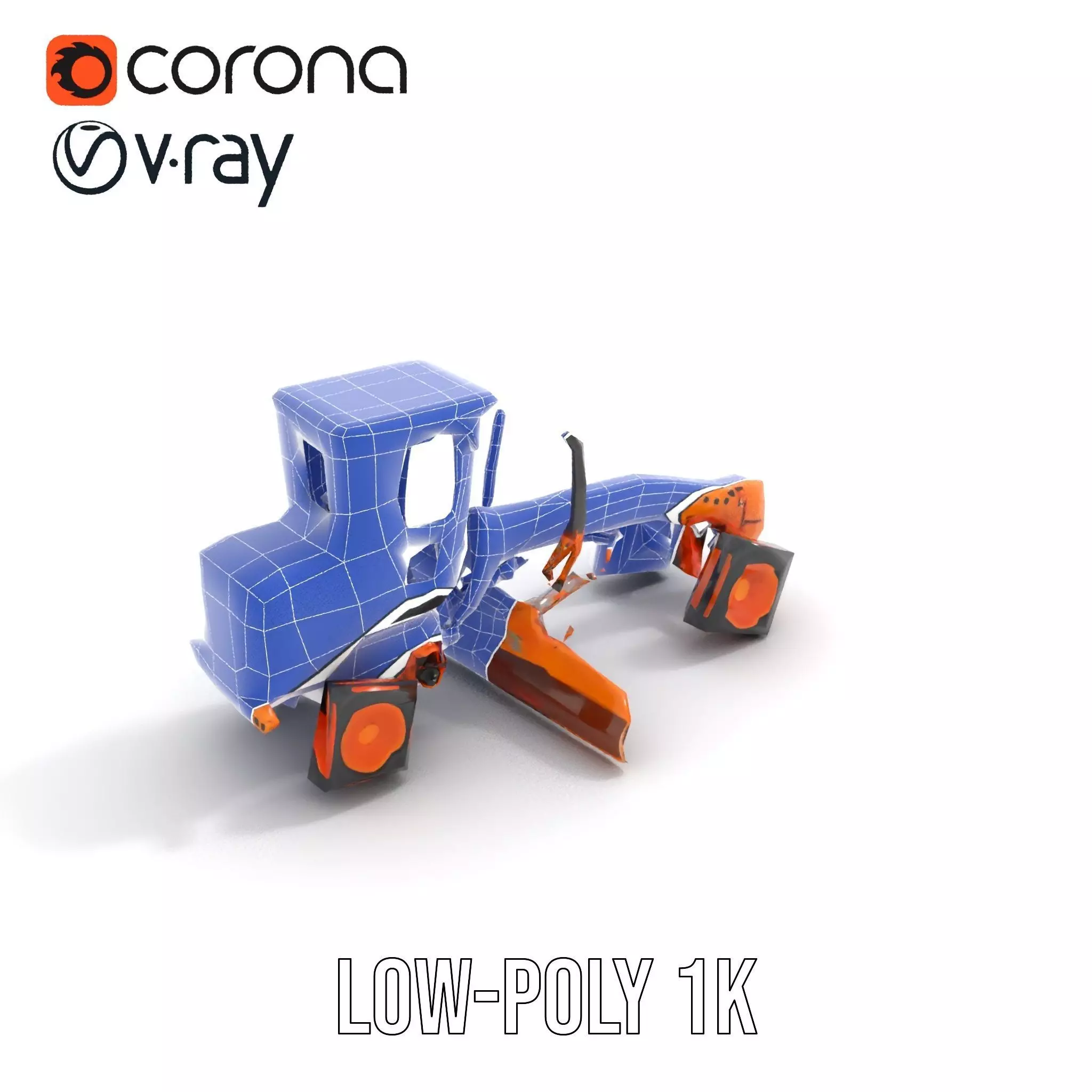 Orange Road Grader model pack Low-poly 3D model_17