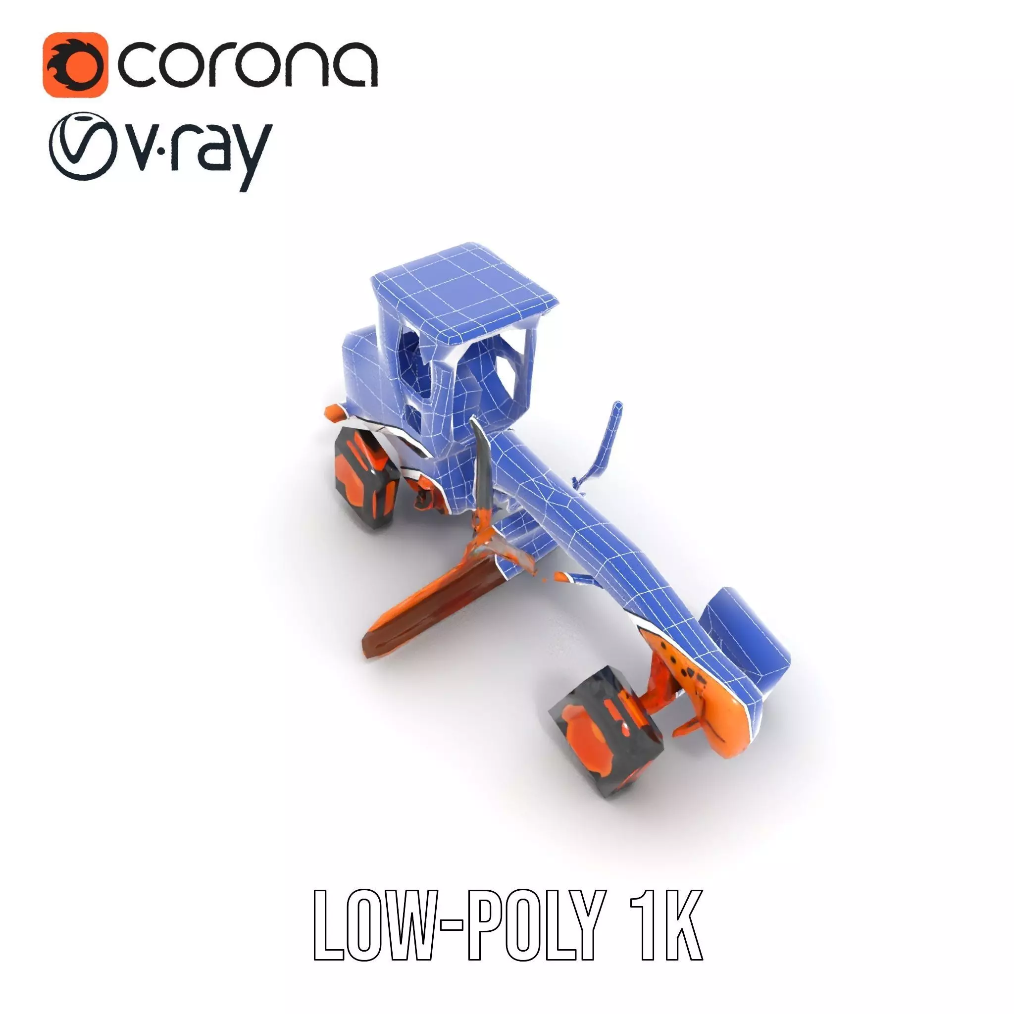 Orange Road Grader model pack Low-poly 3D model_22