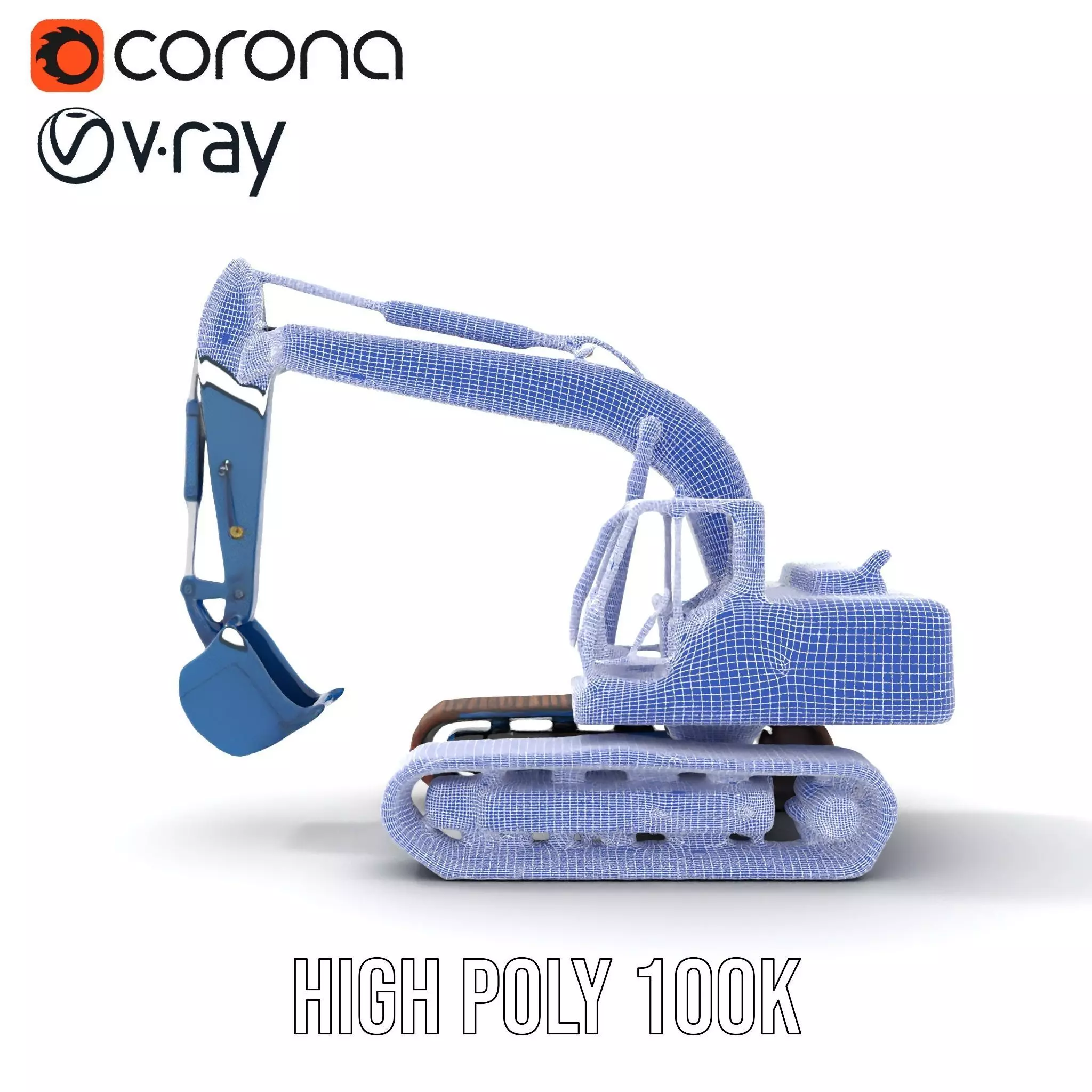 Steel Blue Excavator model pack Low-poly 3D model_32