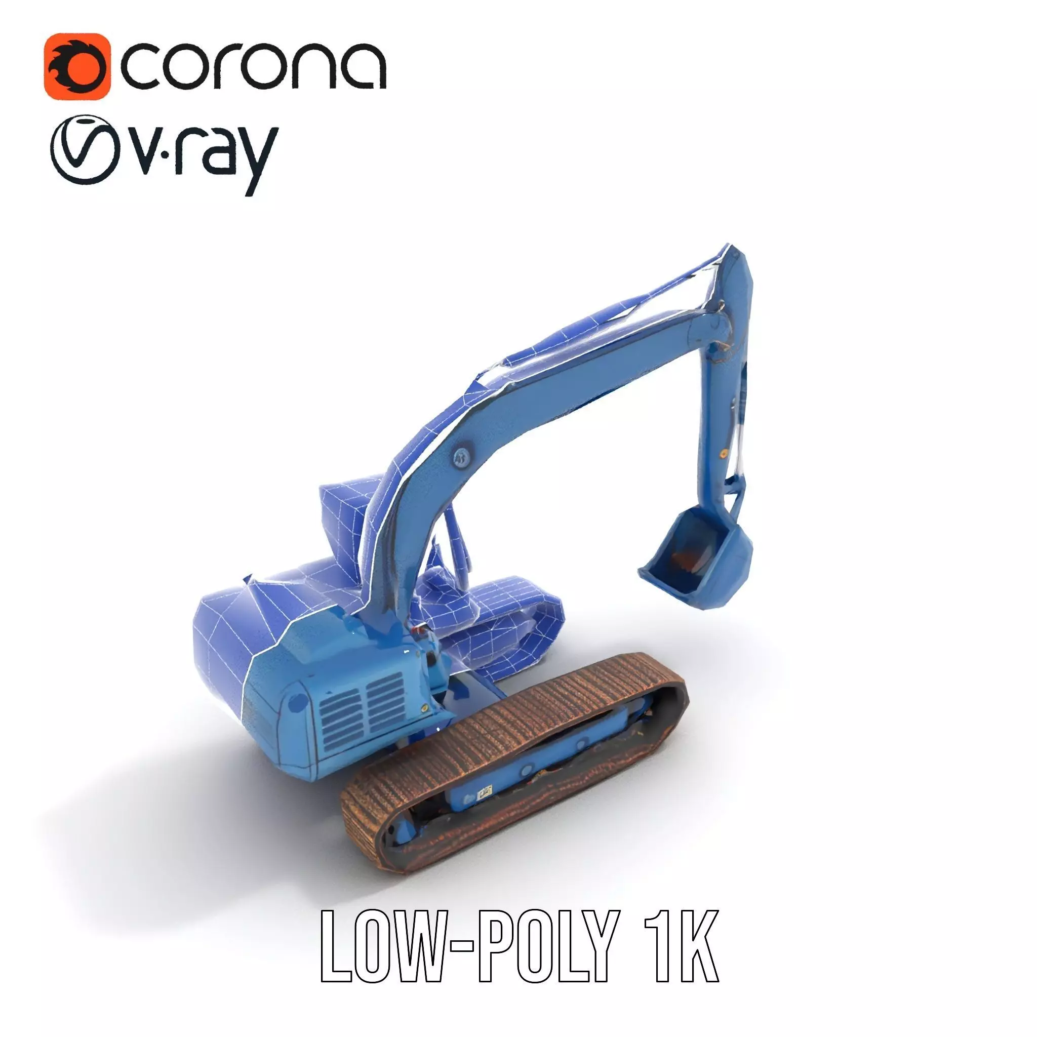 Steel Blue Excavator model pack Low-poly 3D model_25