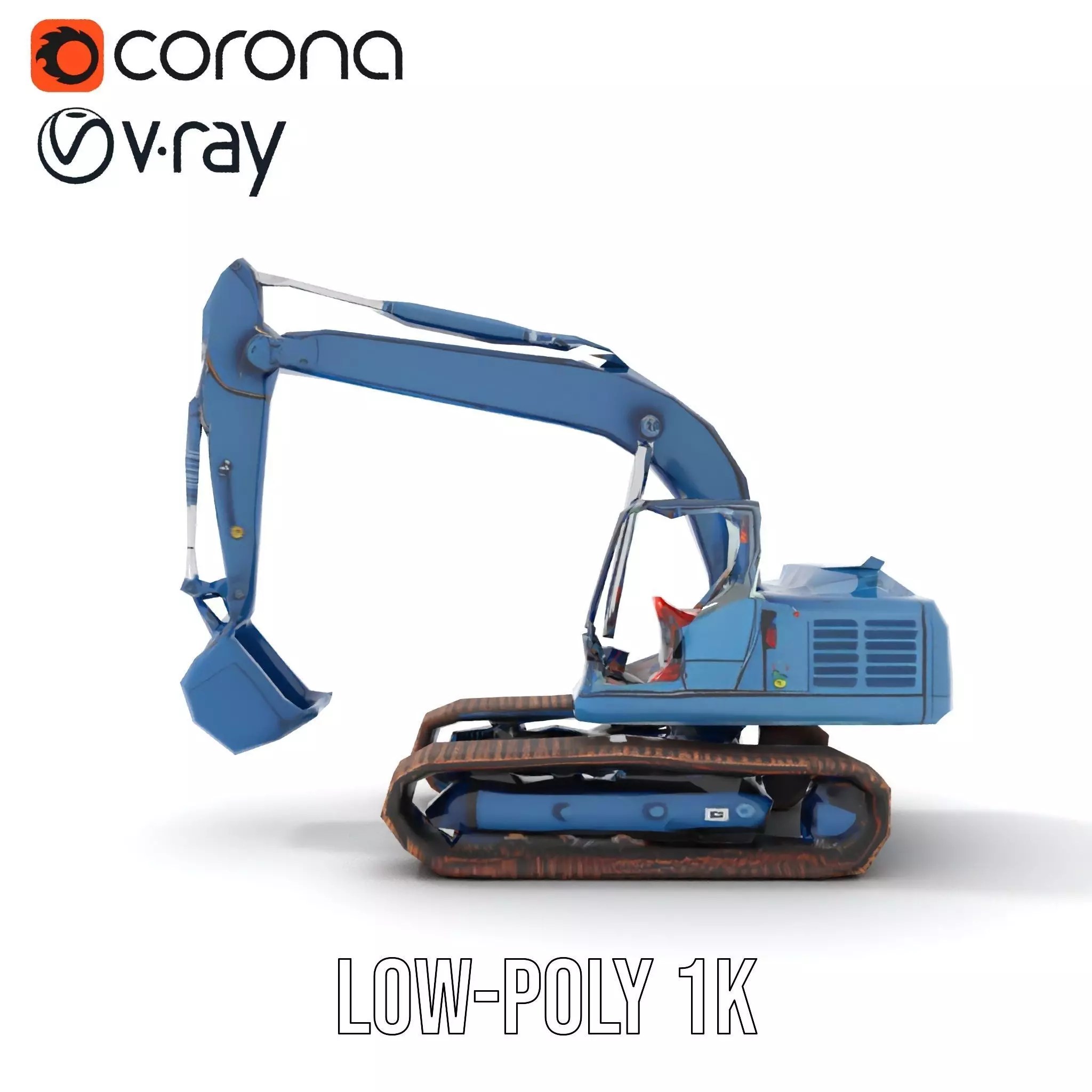 Steel Blue Excavator model pack Low-poly 3D model_12