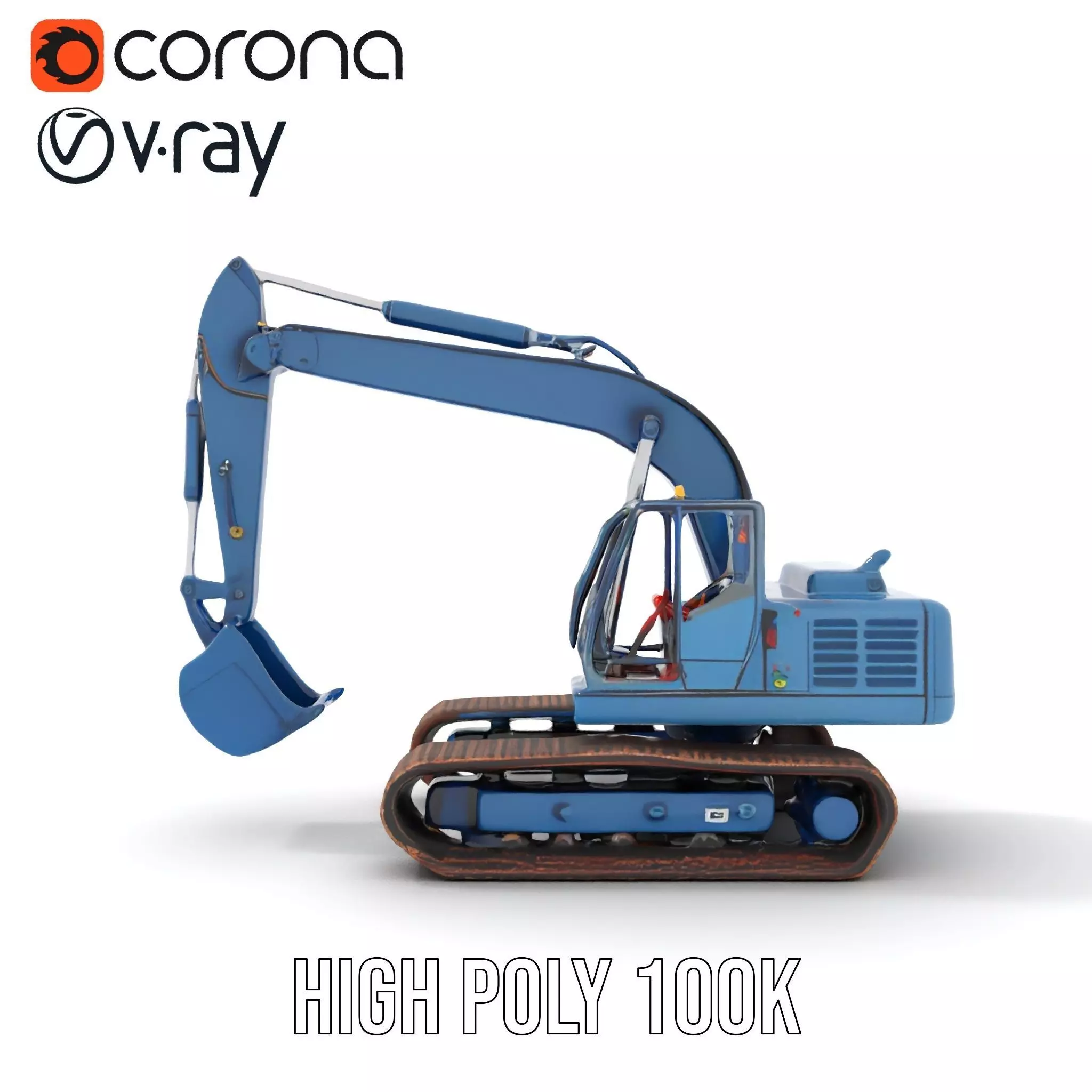 Steel Blue Excavator model pack Low-poly 3D model_15
