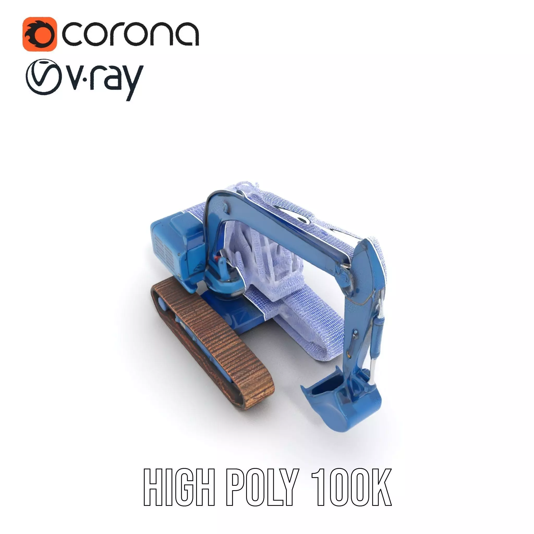 Steel Blue Excavator model pack Low-poly 3D model_34