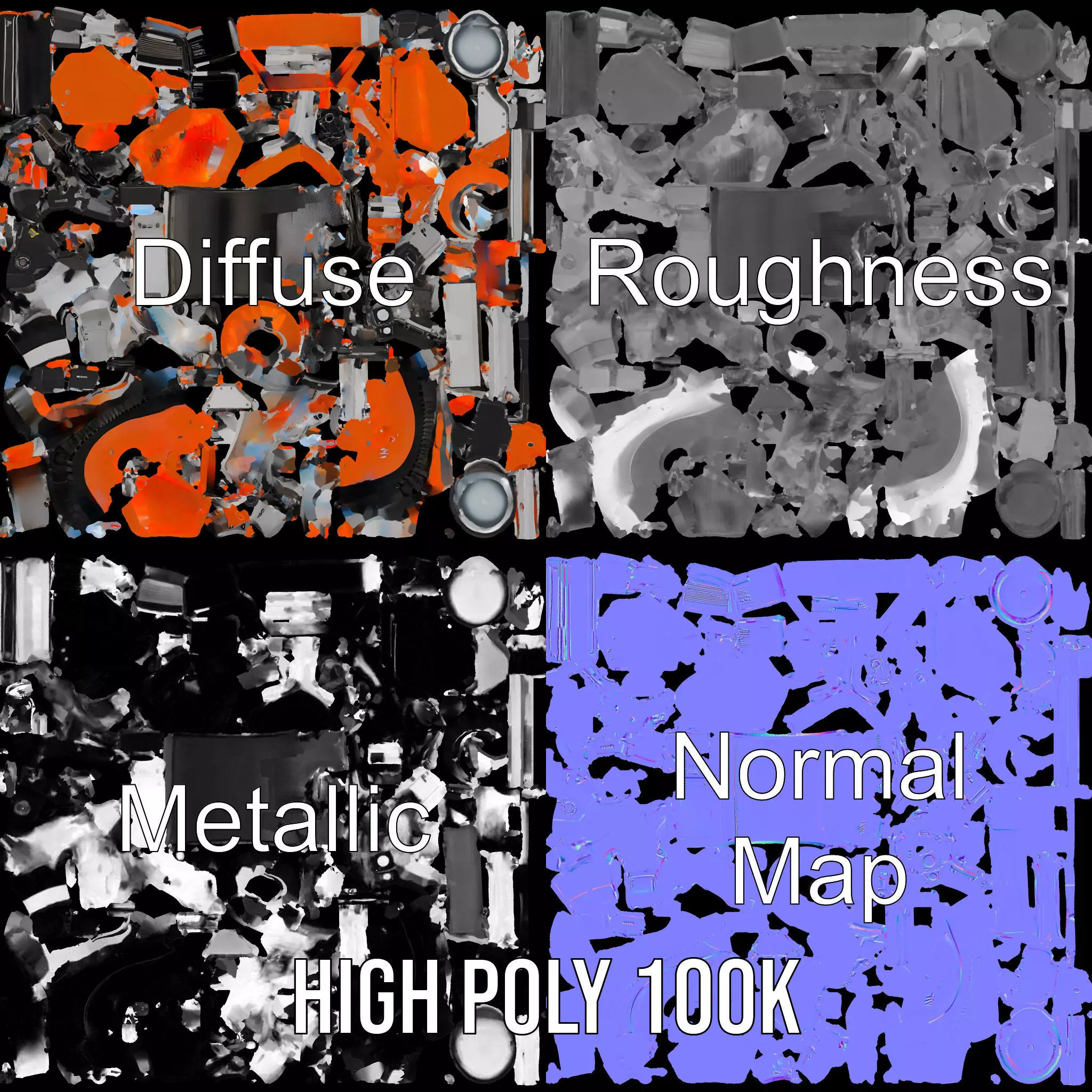 Vibrant Orange Compactor model pack Low-poly 3D model_3