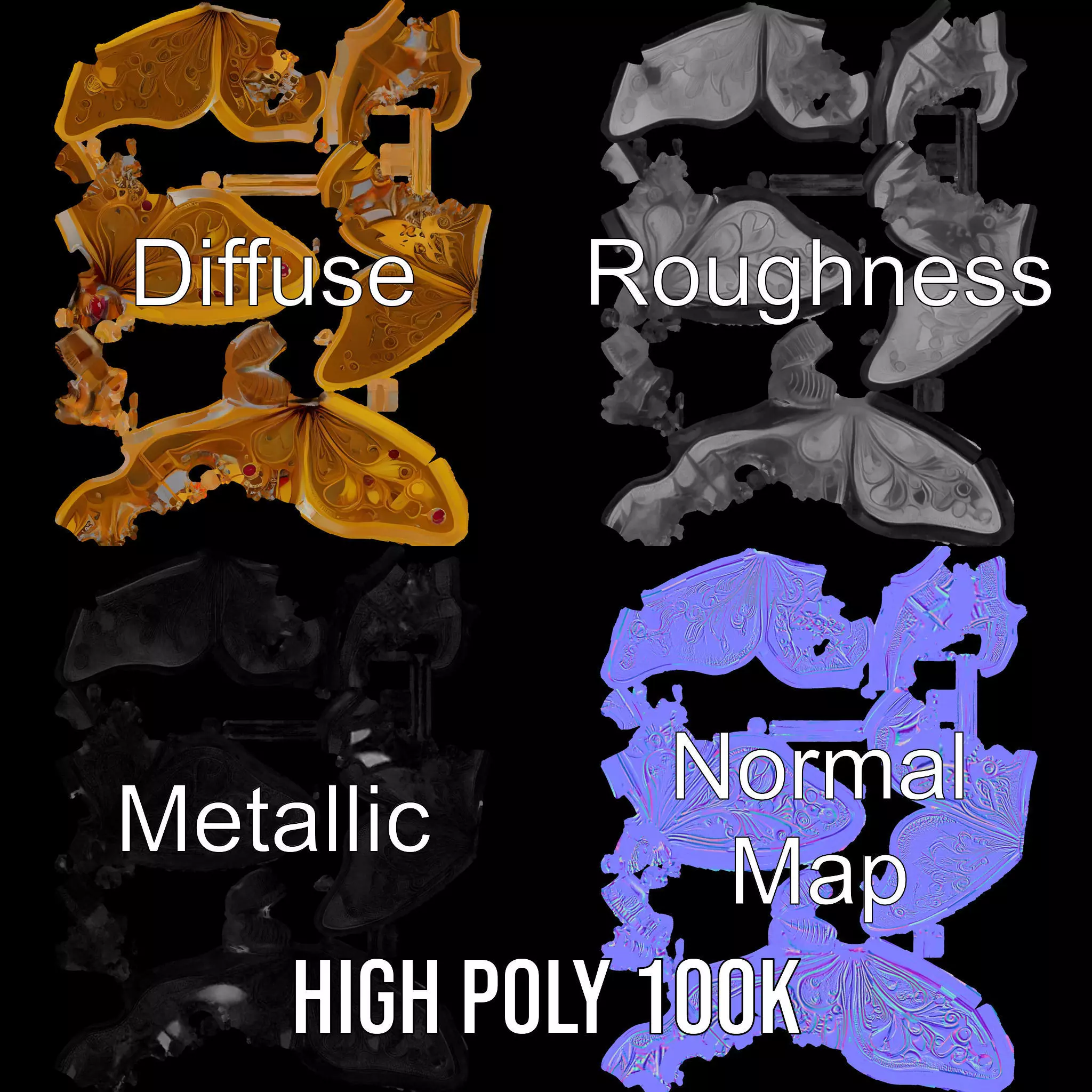 Golden Jewel Butterfly model pack Low-poly 3D model_3