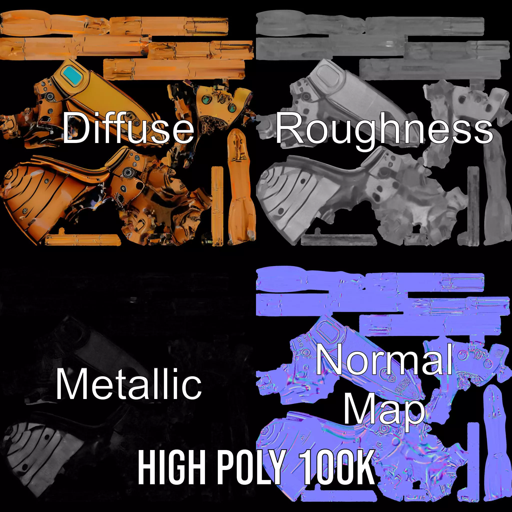 Golden Mechanical Insect model pack Low-poly 3D model_3