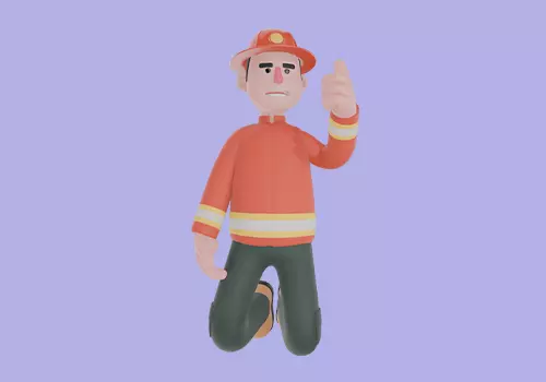 Stylized 3D Male Firefighter Character - Double Kneel Thumbs Up 3D model_2