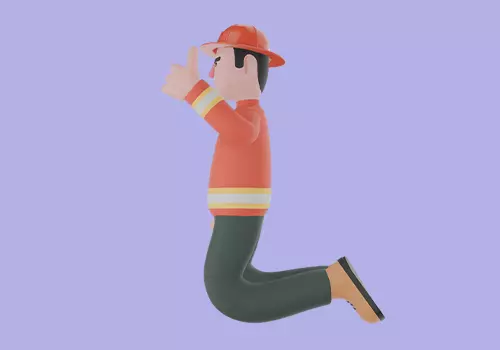Stylized 3D Male Firefighter Character - Double Kneel Thumbs Up 3D model_3