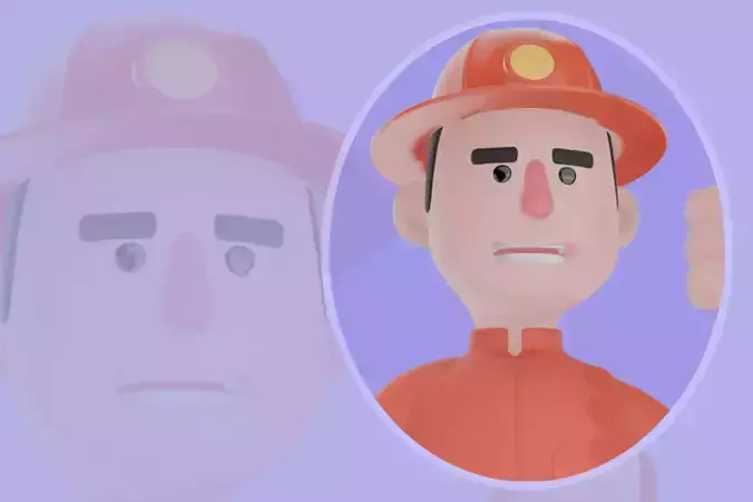 Stylized 3D Male Firefighter Character - Double Kneel Thumbs Up