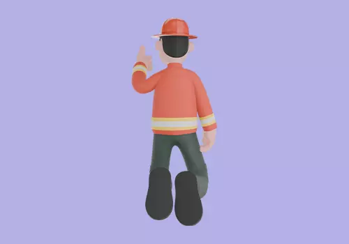 Stylized 3D Male Firefighter Character - Double Kneel Thumbs Up 3D model_4