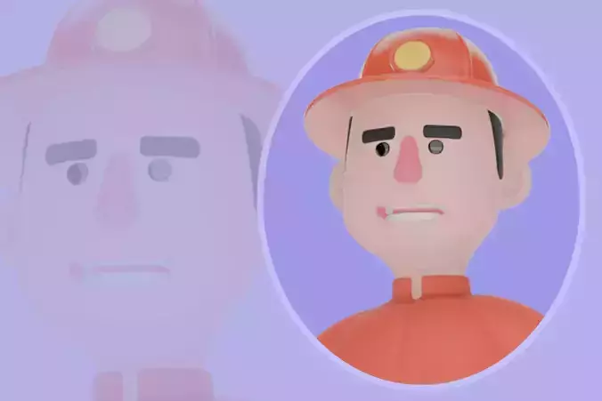 Stylized 3D Male Firefighter Character-Cartoon Sledgehammer Pose