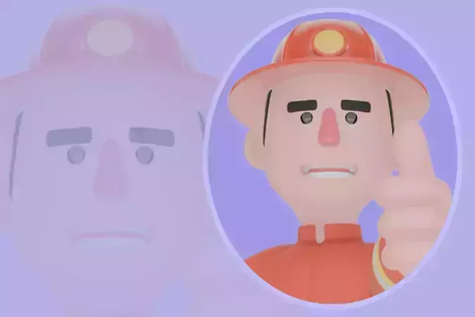 Stylized 3D Male Firefighter Character-Cartoon Thumbs Forward 
