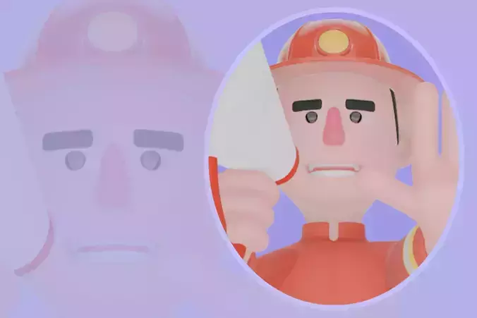 Stylized 3D Male Firefighter - Stop Gesture with Megaphone