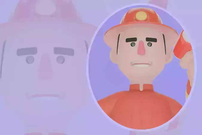 Stylized 3D Male Firefighter - Cartoon Megaphone Serious Pose