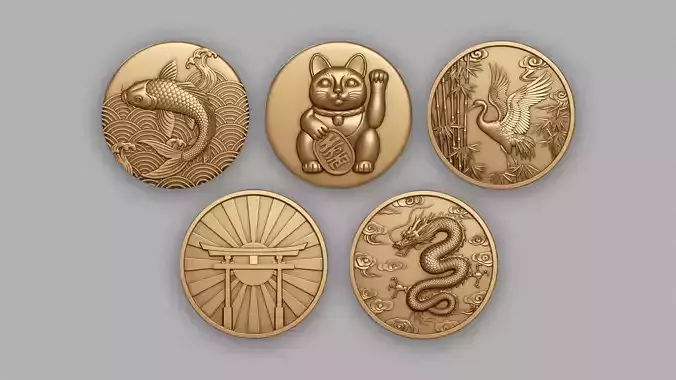 Japanese Medallion Collection  5 Printable STL Relief Designs 