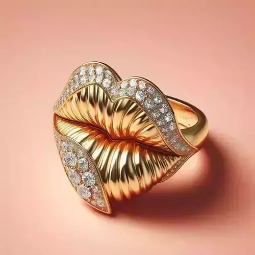 Luxury Lips Ring Rose Gold Diamond Accents 3D Kiss