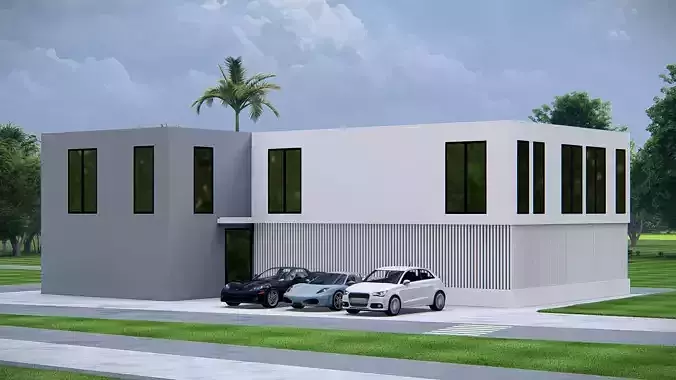 Modern office building exterior with minimalist architecture