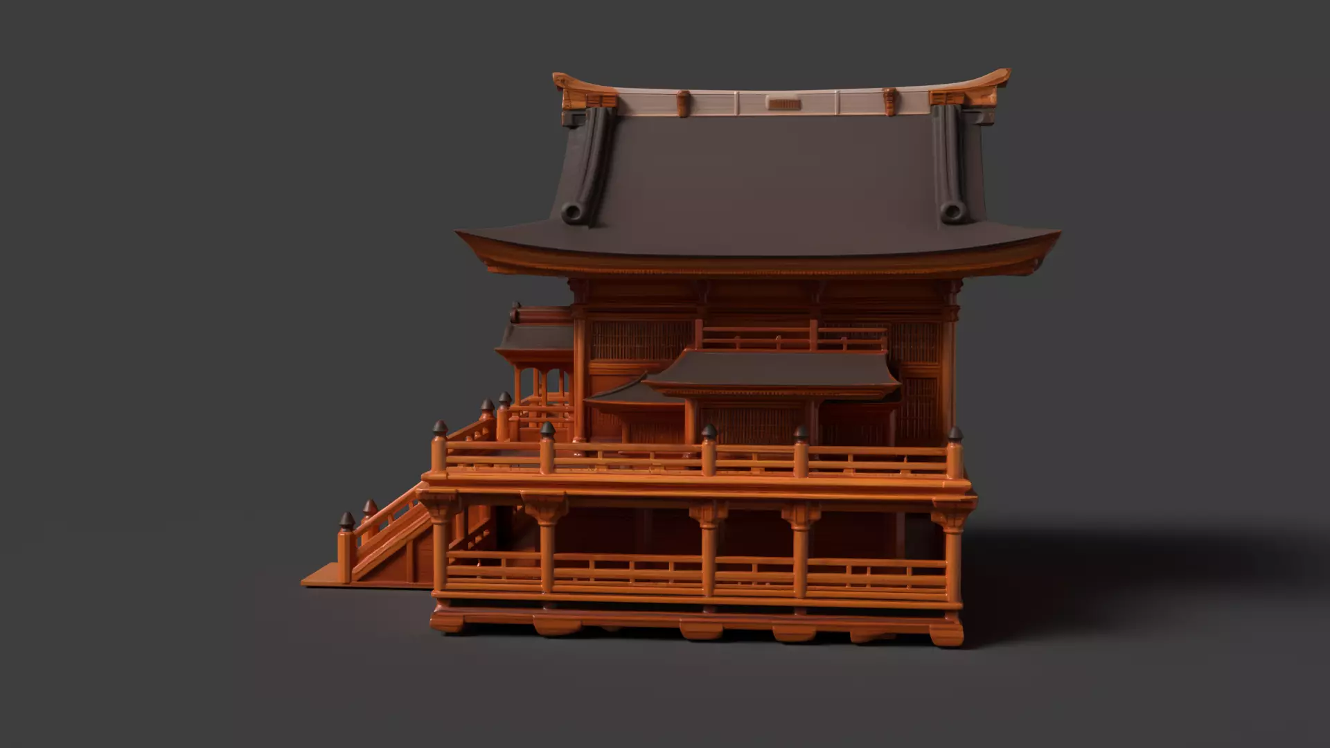 Chinese ancient wooden house   Low-poly 3D model_4