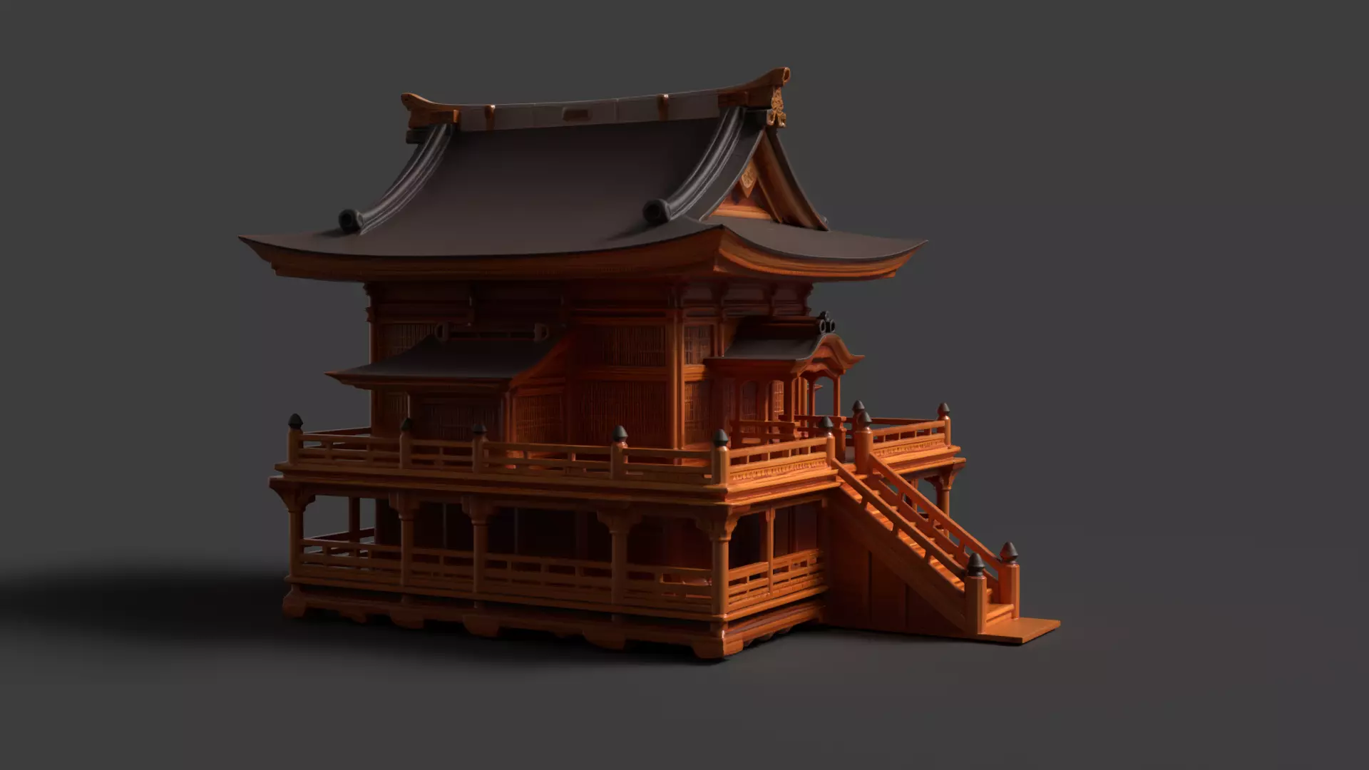 Chinese ancient wooden house   Low-poly 3D model_5