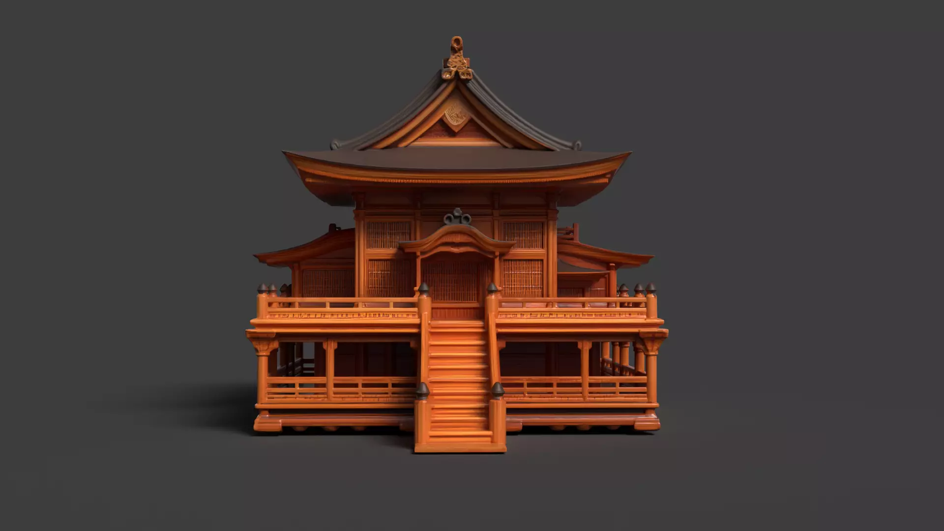Chinese ancient wooden house   Low-poly 3D model_3