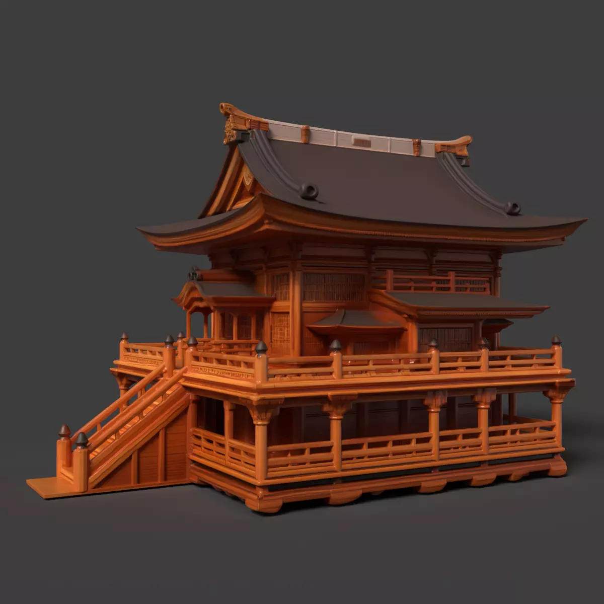 Chinese ancient wooden house   Low-poly 3D model_6