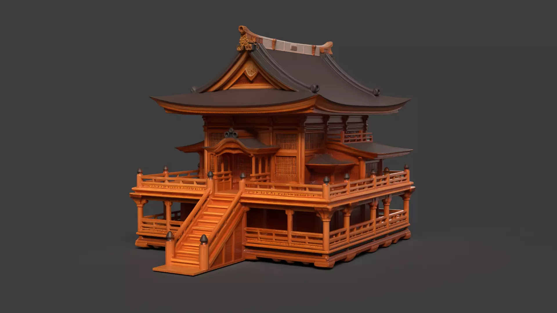 Chinese ancient wooden house   Low-poly 3D model_2