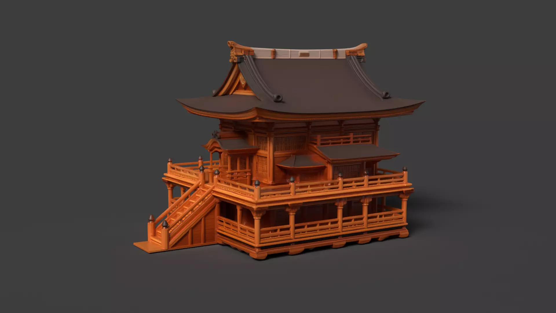Chinese ancient wooden house   Low-poly 3D model_0