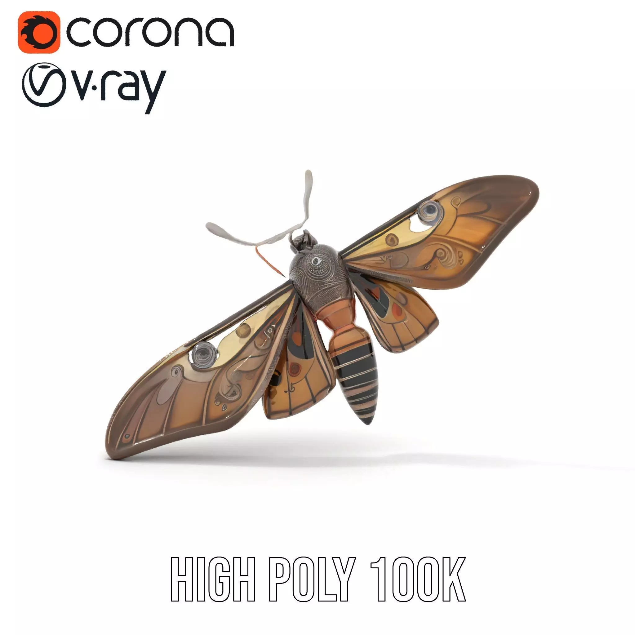 Elegant Mechanical Moth model pack Low-poly 3D model_23