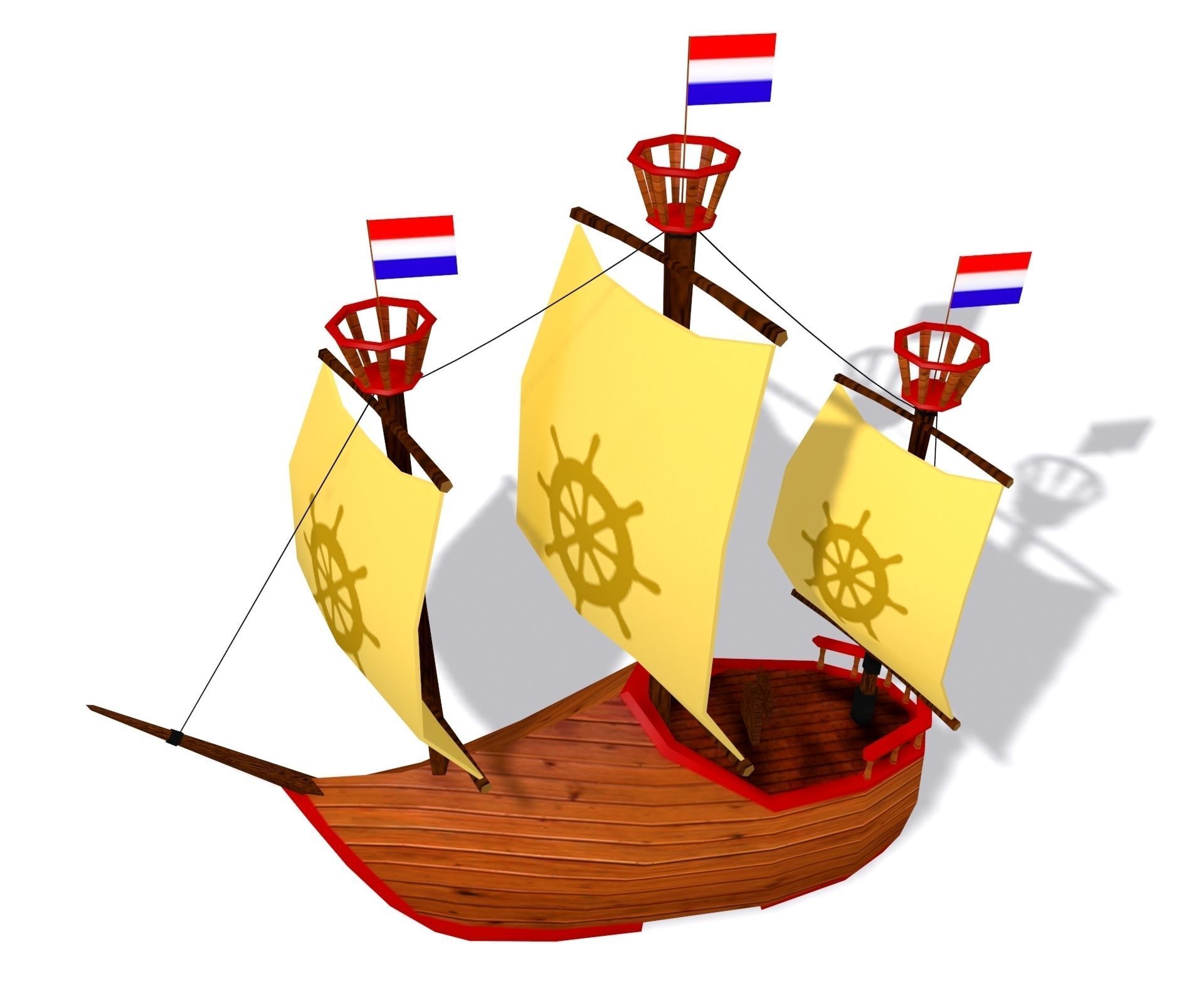 Low Poly Netherlands Boat Low-poly 3D model_9