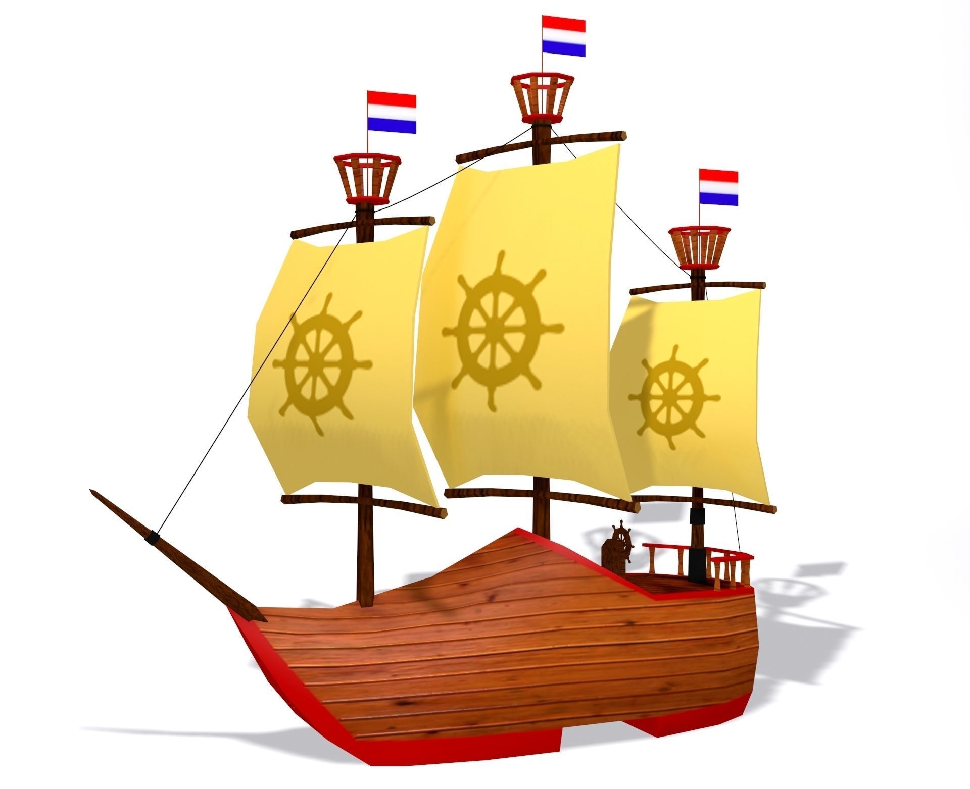Low Poly Netherlands Boat Low-poly 3D model_2