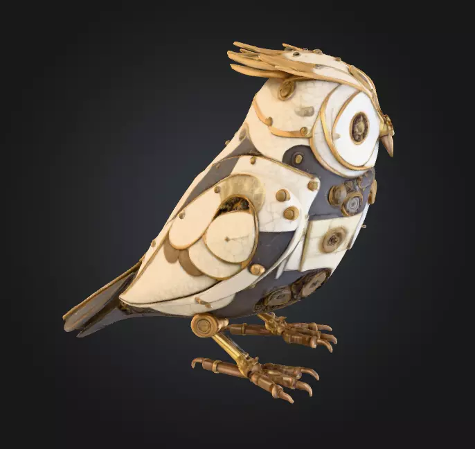 Clockwork Owl Low-poly 3D model_1
