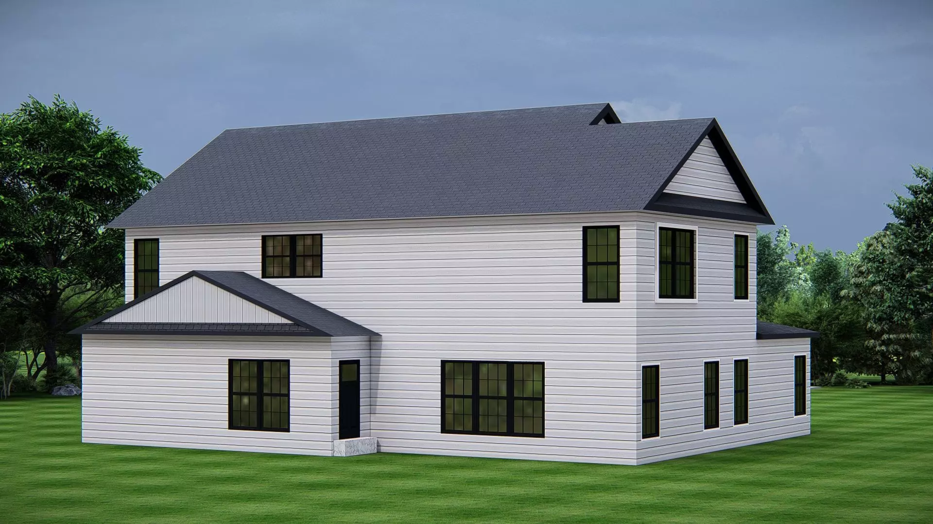 Modern American House Exterior Residential Architecture design 3D model_4
