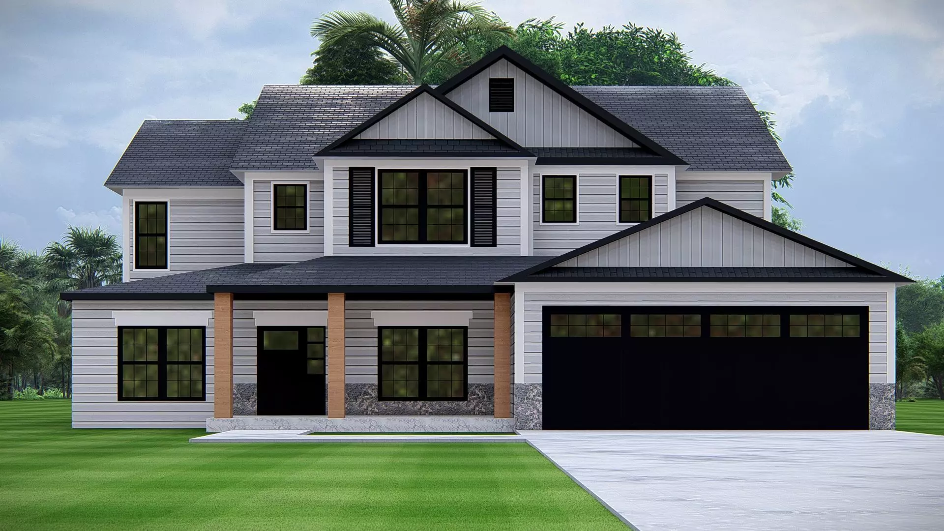 Modern American House Exterior Residential Architecture design 3D model_0