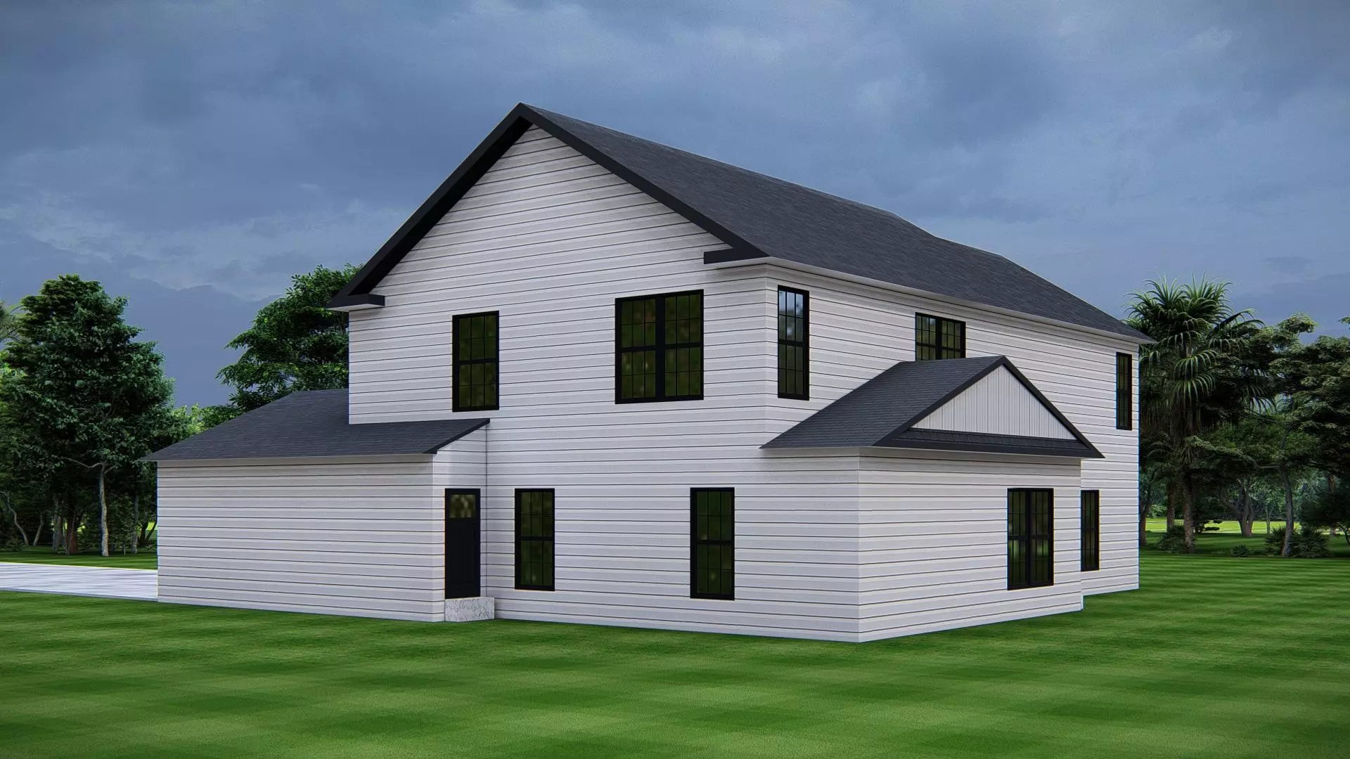 Modern American House Exterior Residential Architecture design 3D model_3