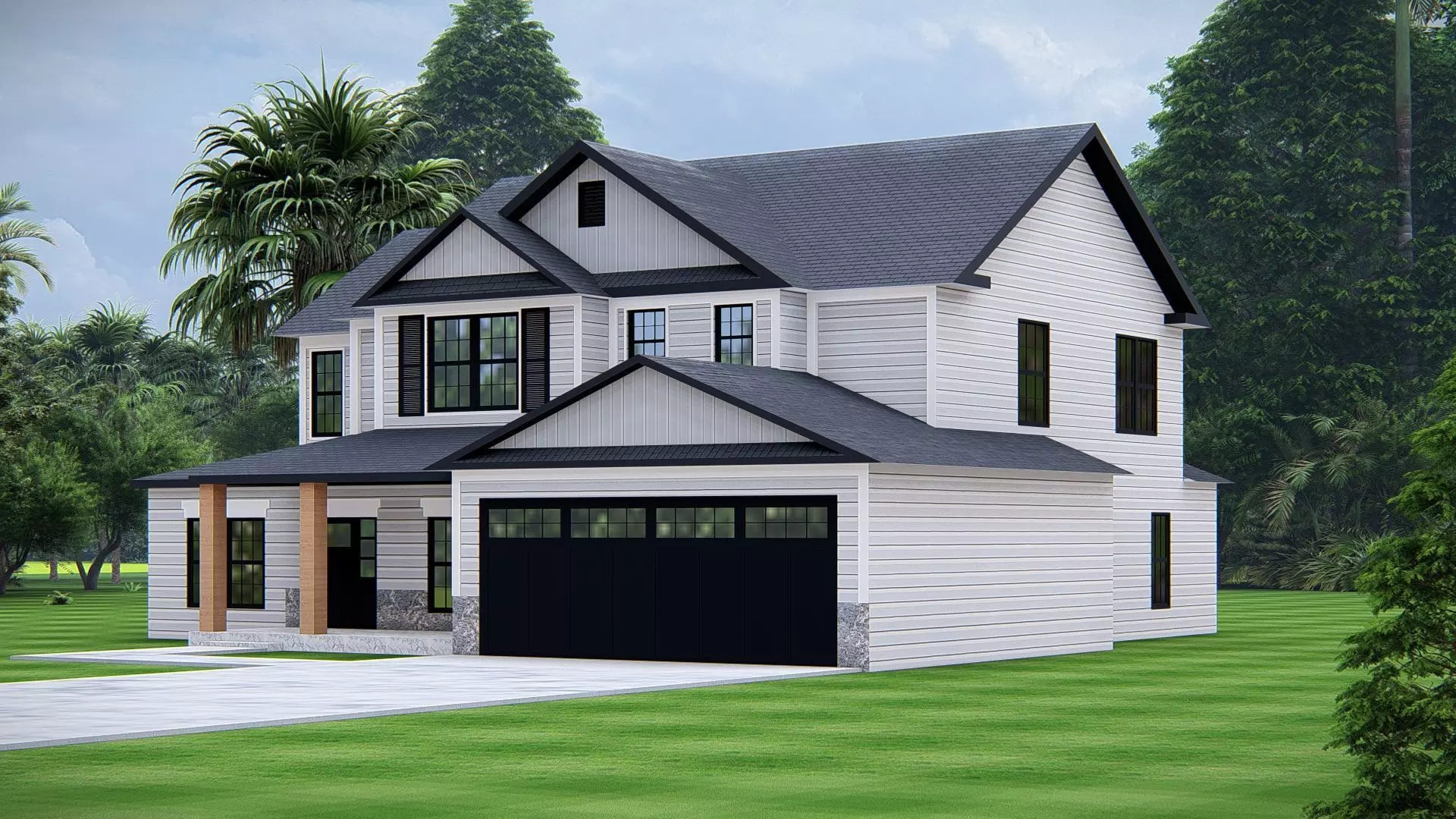 Modern American House Exterior Residential Architecture design 3D model_1